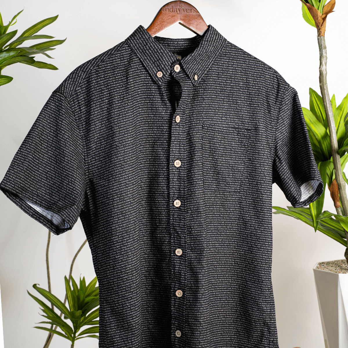 Psalm 91 Men's Linen Textured Cotton Short Sleeve Shirt