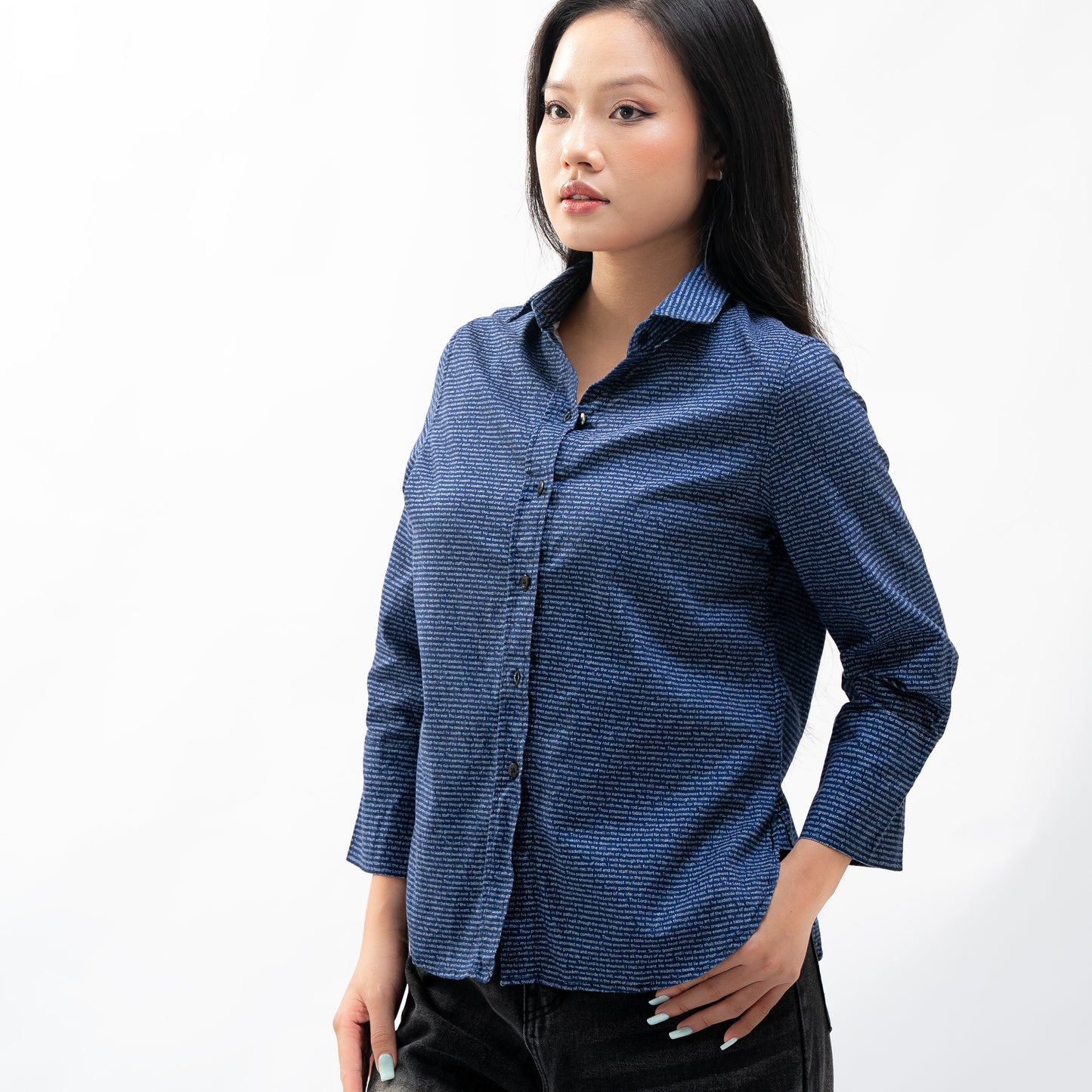 Psalm 23 Women's Linen Textured Cotton Short 3/4 Sleeve Shirt