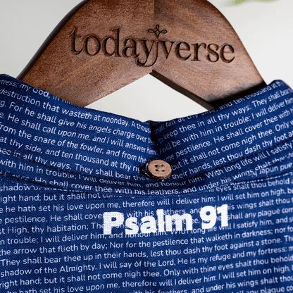 Psalm 91 Men's Linen Textured Cotton Short Sleeve Shirt