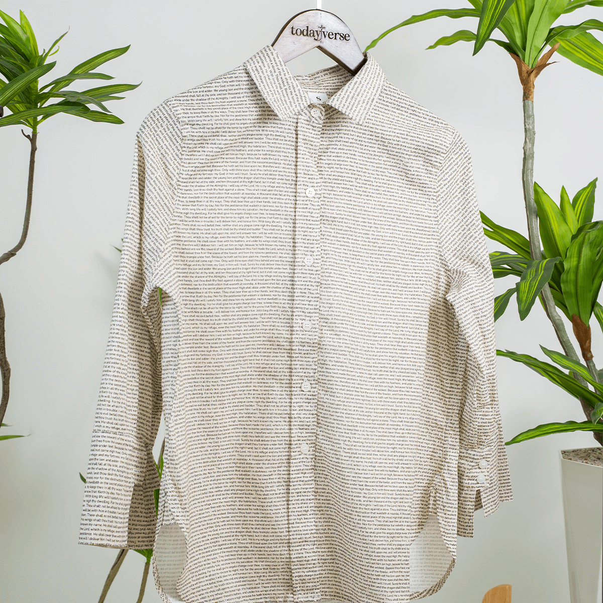 Psalm 91 Women's Linen Textured Cotton Short 3/4 Sleeve Shirt