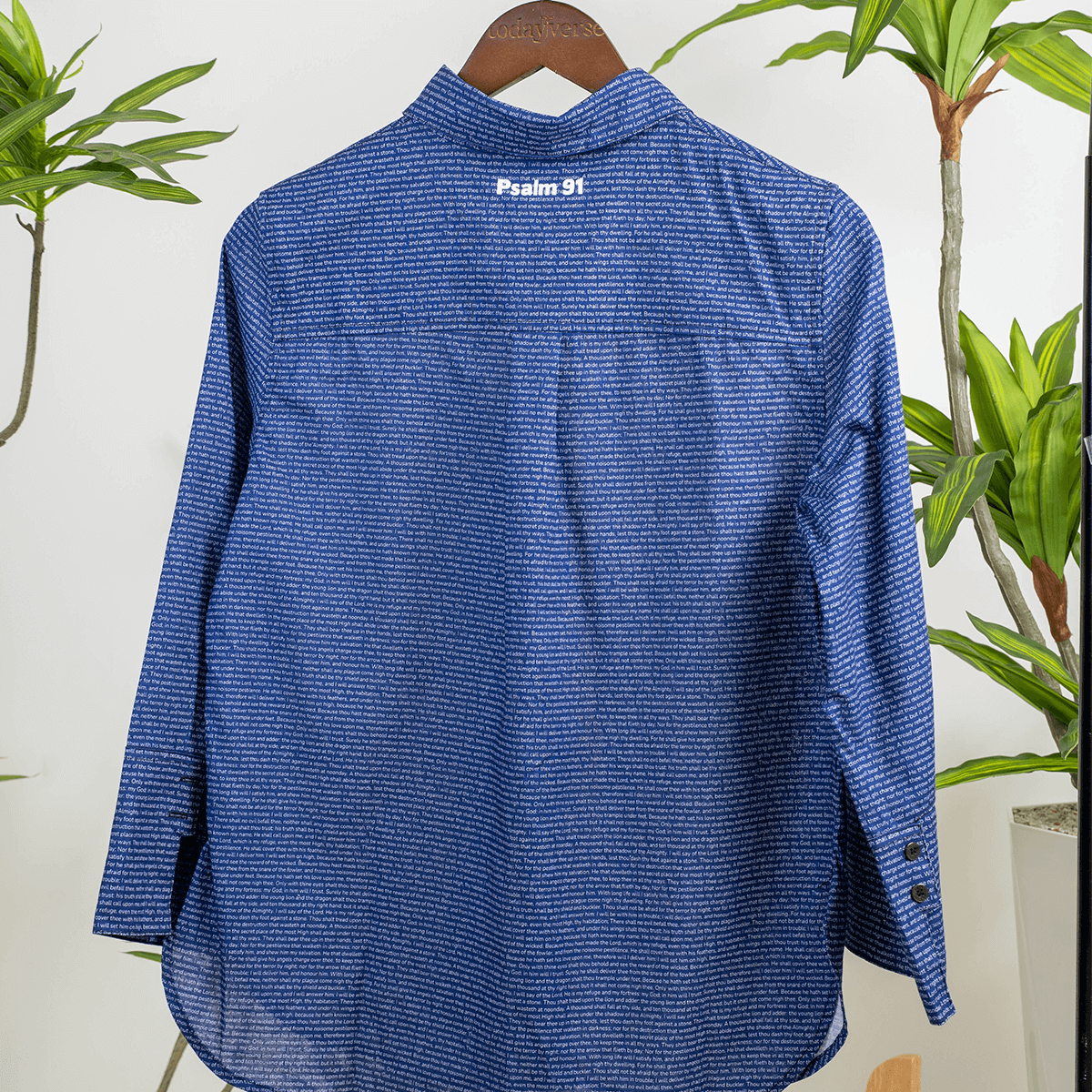 Psalm 91 Women's Linen Textured Cotton Short 3/4 Sleeve Shirt