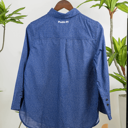 Psalm 91 Women's Linen Textured Cotton Short 3/4 Sleeve Shirt