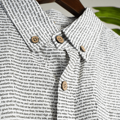 Psalm 91 Men's Linen Textured Cotton Short Sleeve Shirt