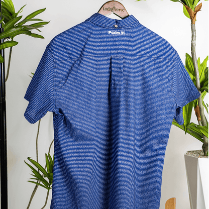 Psalm 91 Men's Linen Textured Cotton Short Sleeve Shirt