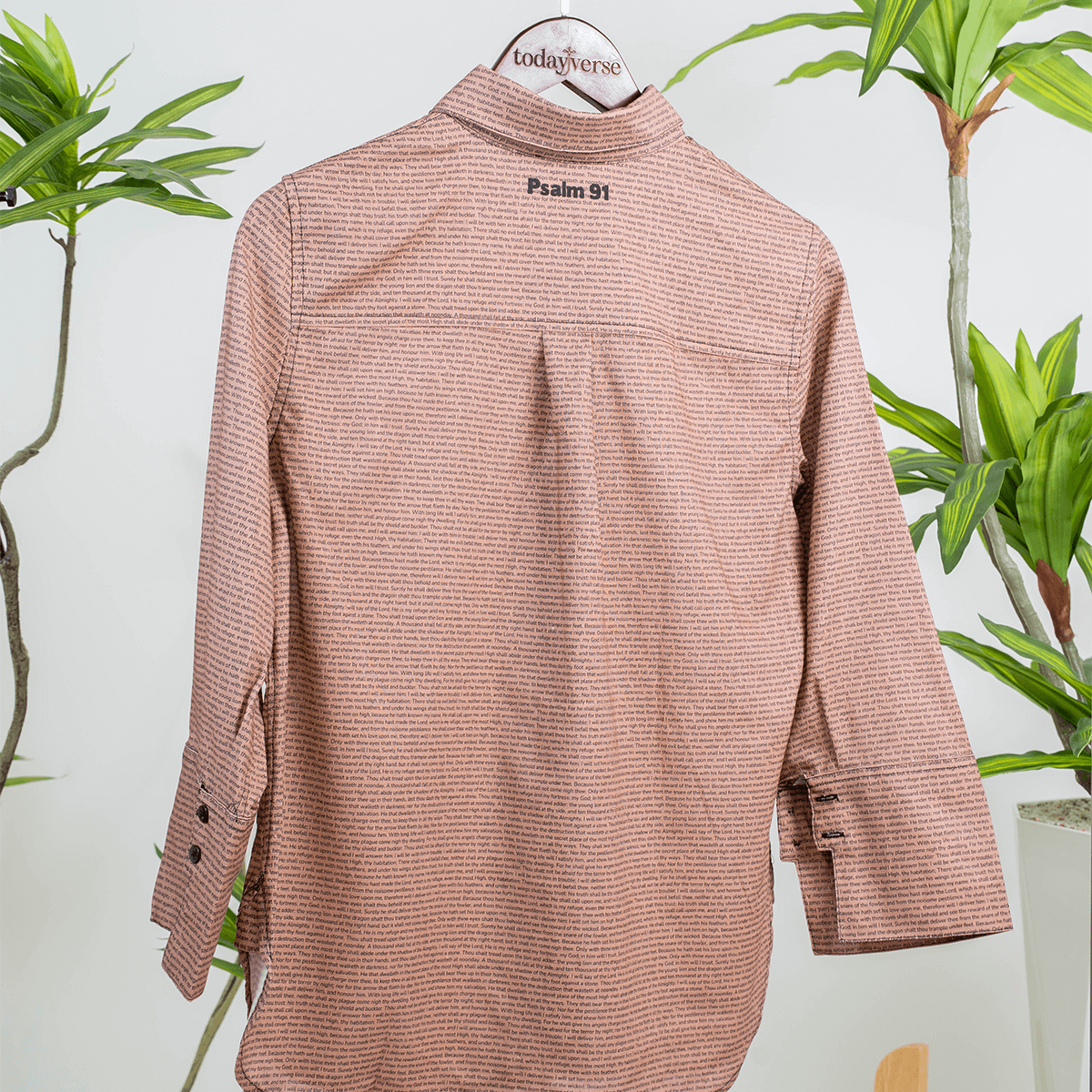 Psalm 91 Women's Linen Textured Cotton Short 3/4 Sleeve Shirt