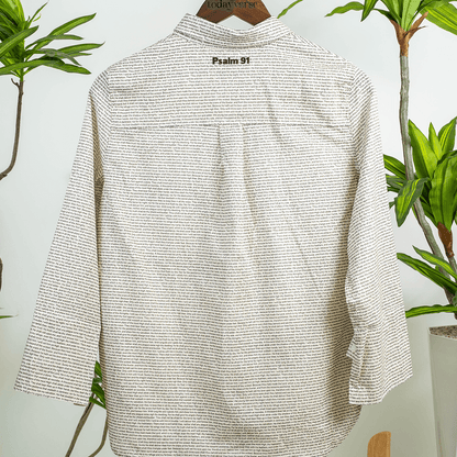 Psalm 91 Women's Linen Textured Cotton Short 3/4 Sleeve Shirt