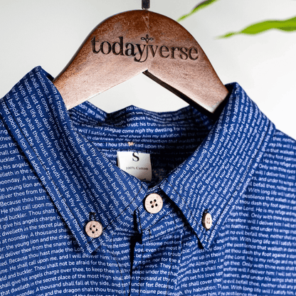 Psalm 91 Men's Linen Textured Cotton Short Sleeve Shirt