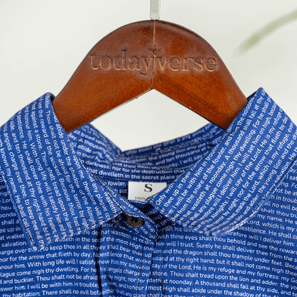 Psalm 91 Women's Linen Textured Cotton Short 3/4 Sleeve Shirt