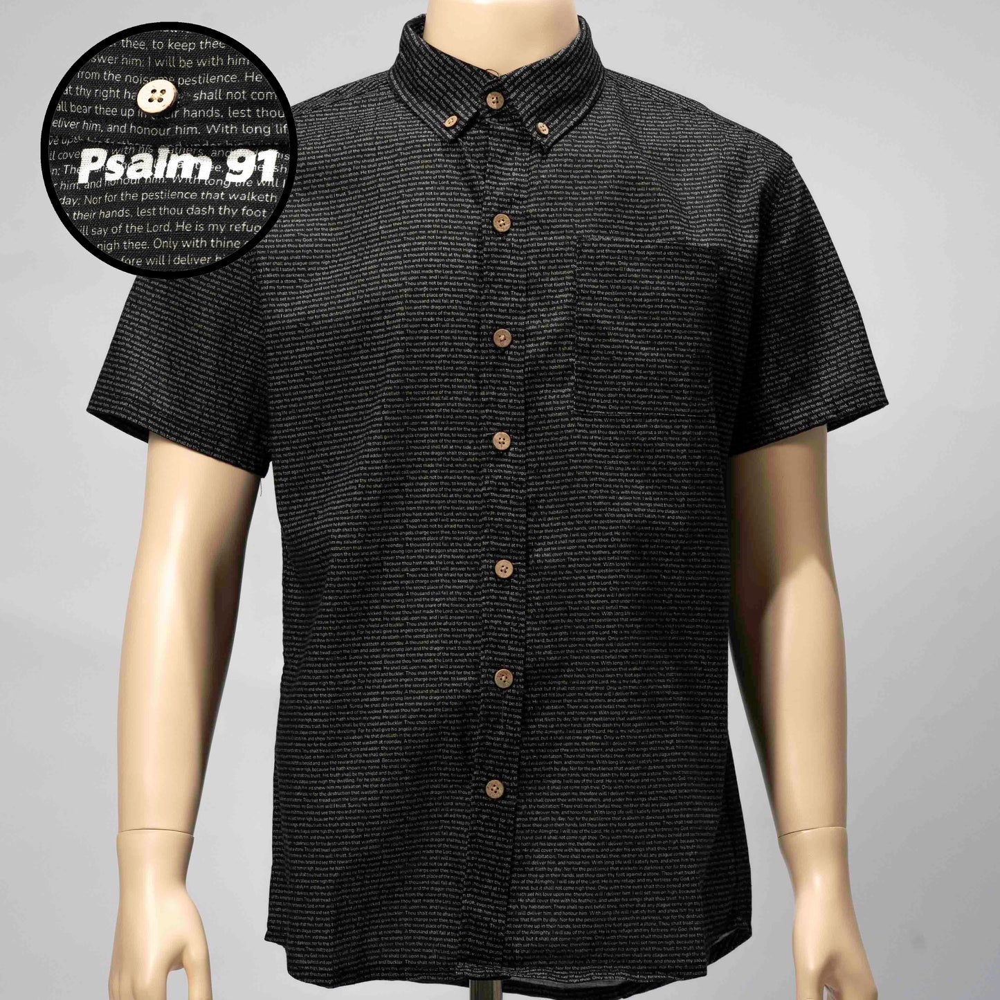 Psalm 91 Men's Linen Textured Cotton Short Sleeve Shirt