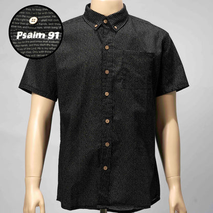 Psalm 91 Men's Linen Textured Cotton Short Sleeve Shirt