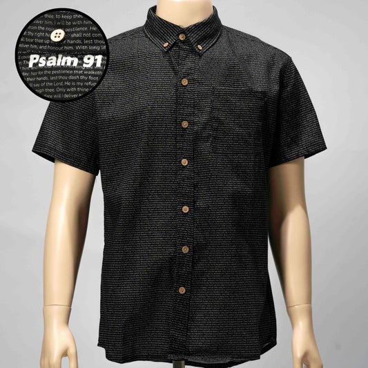 Psalm 91 Men's Linen Textured Cotton Short Sleeve Shirt