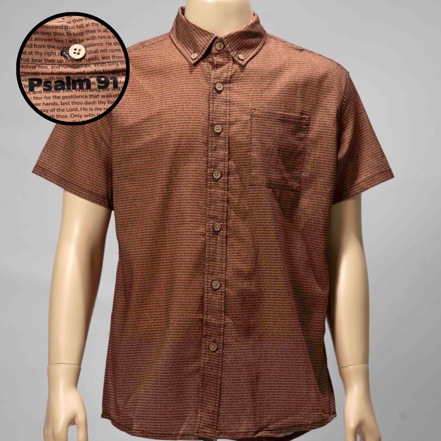 Psalm 91 Men's Linen Textured Cotton Short Sleeve Shirt