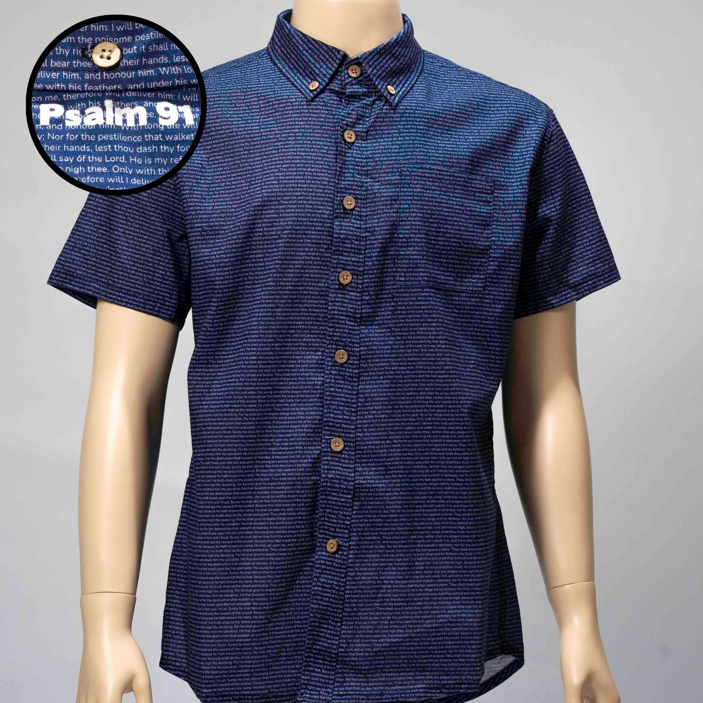 Psalm 91 Men's Linen Textured Cotton Short Sleeve Shirt
