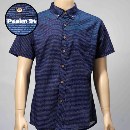Psalm 91 Men's Linen Textured Cotton Short Sleeve Shirt