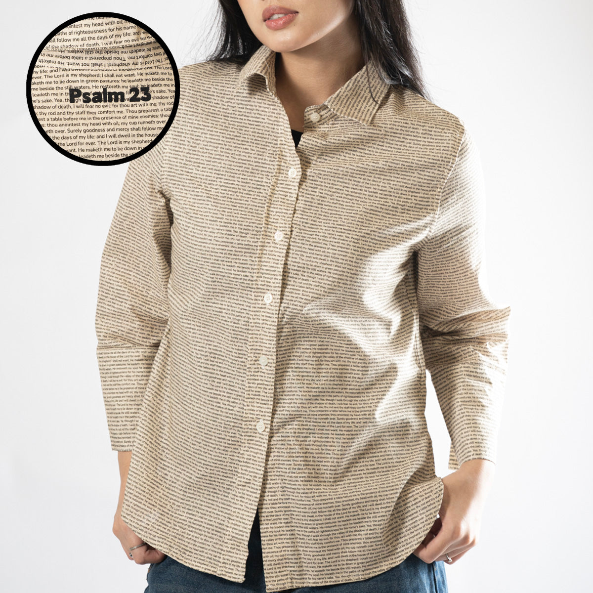 Psalm 23 Women's Linen Textured Cotton Short 3/4 Sleeve Shirt