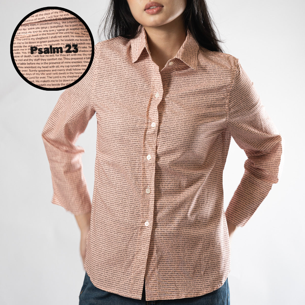 Psalm 23 Women's Linen Textured Cotton Short 3/4 Sleeve Shirt