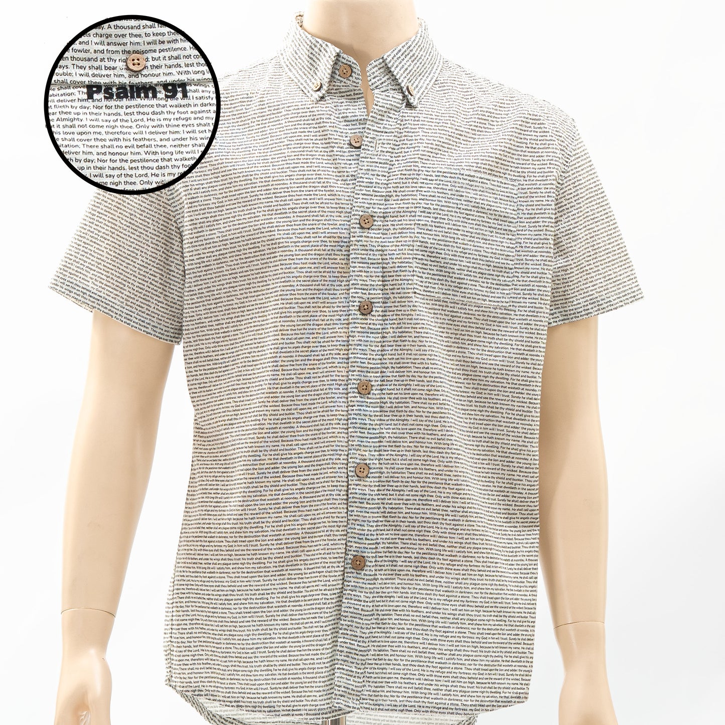Psalm 91 Men's Linen Textured Cotton Short Sleeve Shirt