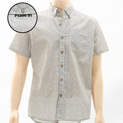 Psalm 91 Men's Linen Textured Cotton Short Sleeve Shirt