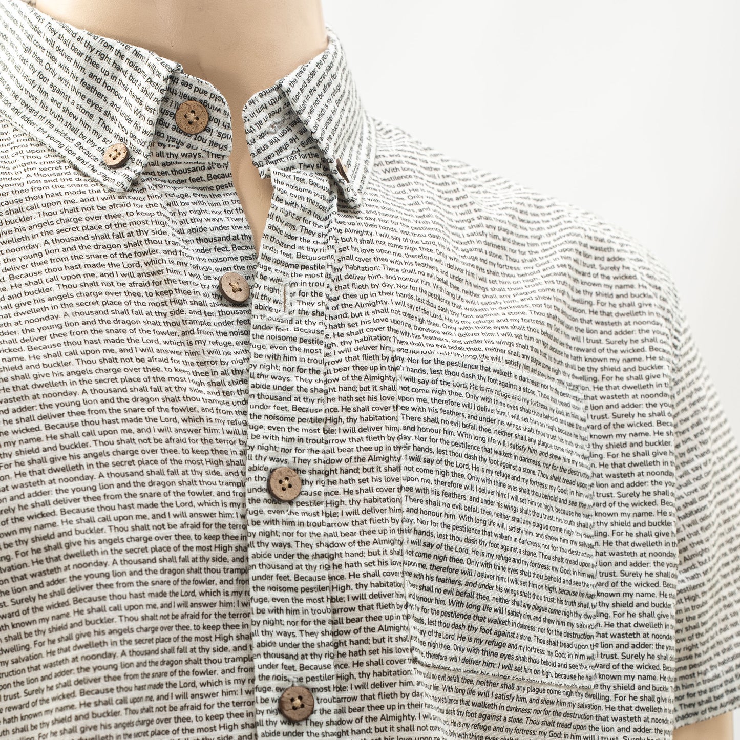 Psalm 91 Men's Linen Textured Cotton Short Sleeve Shirt