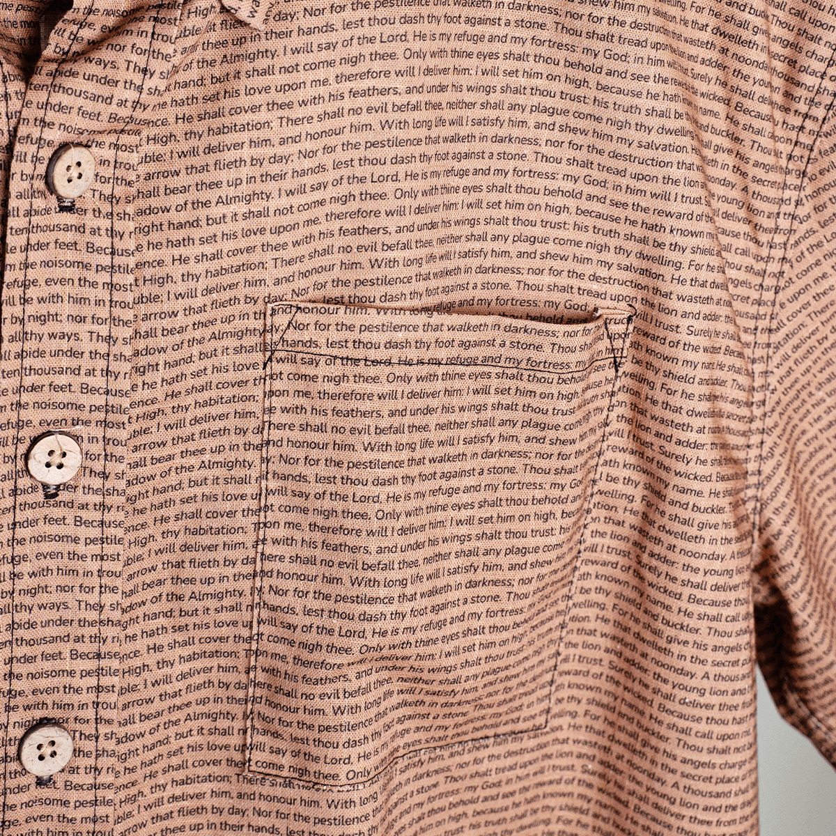 Psalm 91 Men's Linen Textured Cotton Short Sleeve Shirt