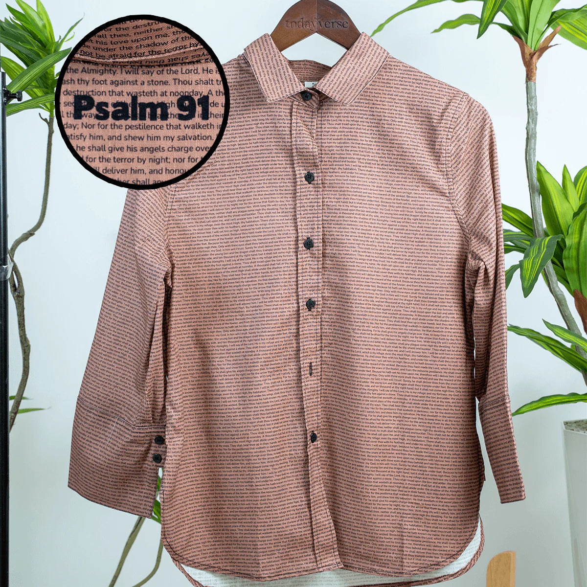 Psalm 91 Women's Linen Textured Cotton Short 3/4 Sleeve Shirt
