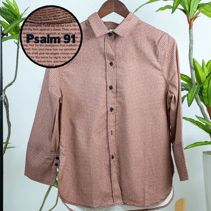 Psalm 91 Women's Linen Textured Cotton Short 3/4 Sleeve Shirt