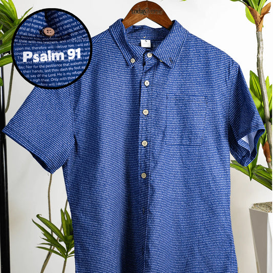 Psalm 91 Men's Linen Textured Cotton Short Sleeve Shirt