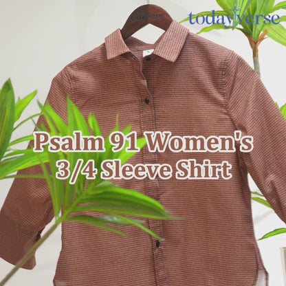 Psalm 91 Women's Linen Textured Cotton Short 3/4 Sleeve Shirt